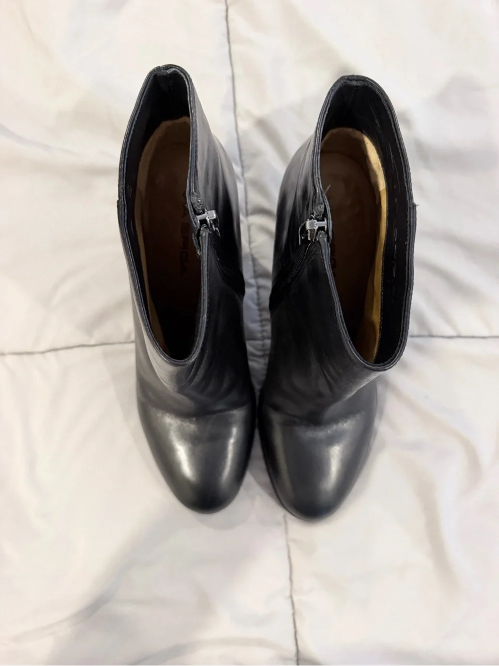 Via Spiga Black Leather Block Heel Ankle Boots